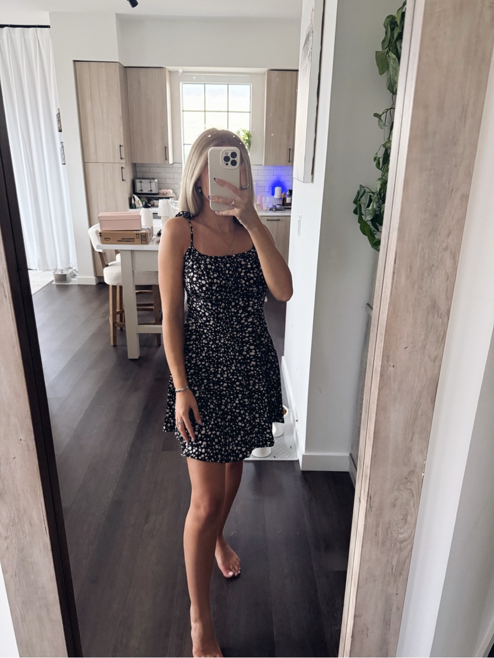 Black Floral Tie-Shoulder Summer Dress (Size Small)